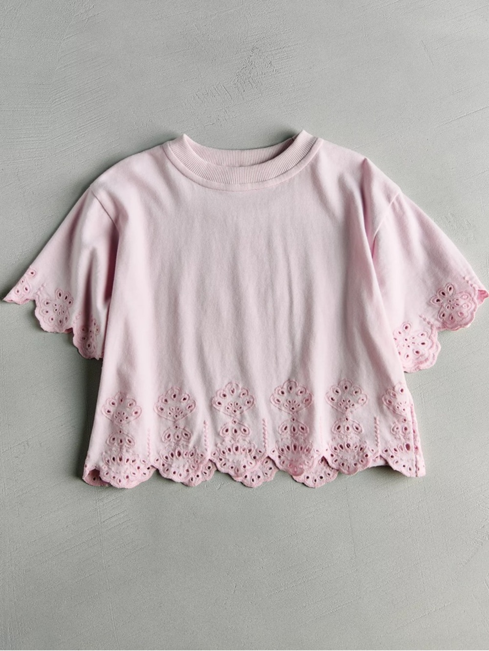 Sea New York x Zara Light Pink Eyelet Trim Short Sleeve Top size 6-7